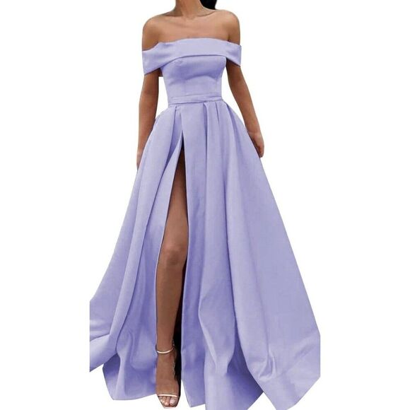 Hebeos A-Line/Princess Sleeveless Off-the-Shoulder Sweep/Brush Train Ruffle - Picture 1 of 8